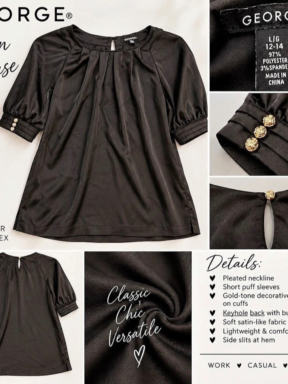 George Black Satin Blouse – Women’s Large 12/14